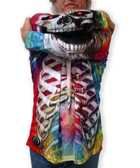 Sleeve detail Mouthman tie dye multi colored skeleton face hoodie