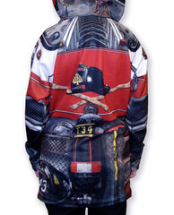 Back view of Mouthman Firetruck hoodie shirt
