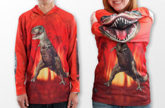 T-rex dinosaur mouth on sleeves hoodie shirt sleeves