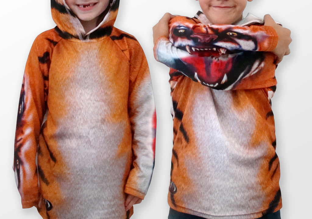 Tiger Hoodie Shirt by Mouthman for Kids and Adults- Youth 9/10 / Orange